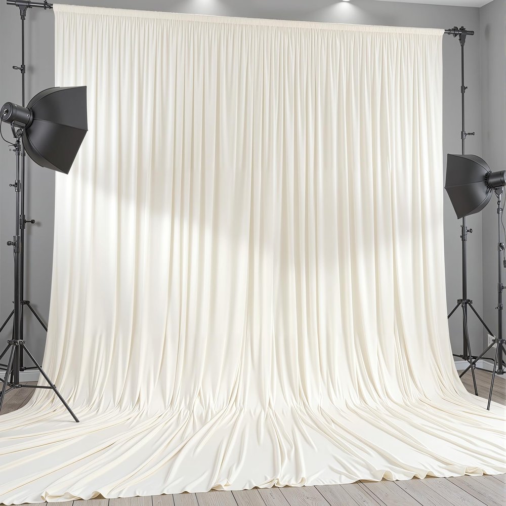 10x12 FT Ivory Backdrop Curtain for Parties Wrinkle Free Photo Backdrop Curtains Polyester Wedding Back Drop Cloth Background for Birthday Photography Portraits Pet Photoshoot Prom Decoration
