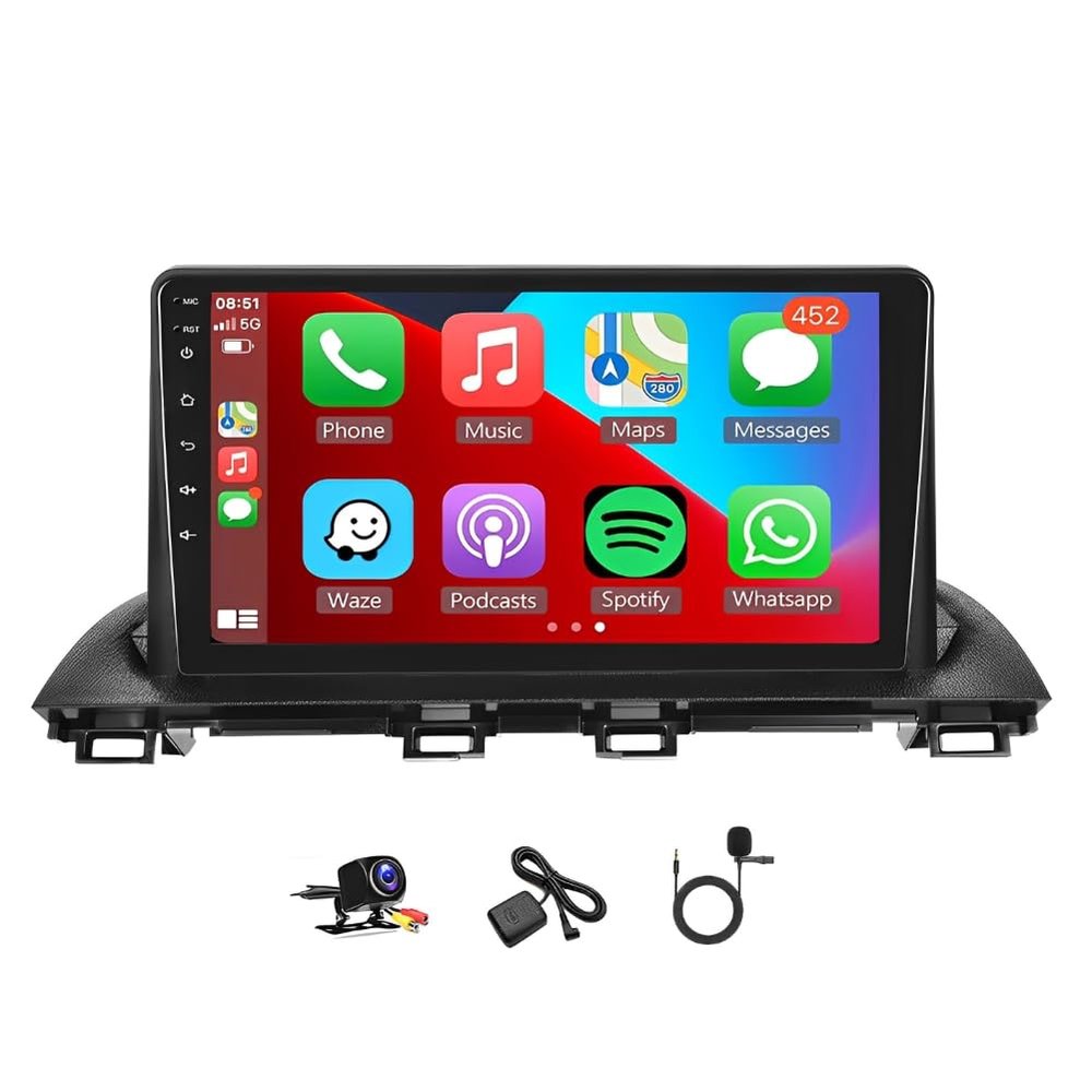 2G+64G 9" IPS Touch Sreen Car Stereo for 2014-2019 Mazda 3 with WirelessCarPlay Android Auto Support BT GPS Units WiFi,SWC, AHD Backup Camera,MIC