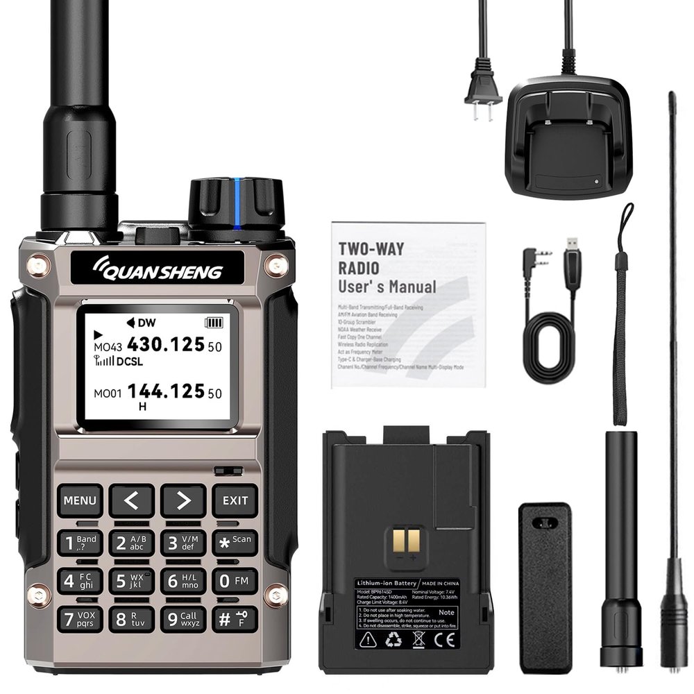 QUANSHENG UV-K1 Handheld Ham Radio, Multi-Band Two Way Radio, AM/FM Aviation Receive, NOAA Weather, Wireless Frequency Copy, Type-C Rechargeable Walkie Talkie, 200 Channels, DTMF, Scrambler