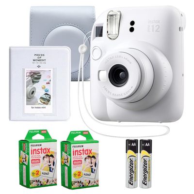 Fujifilm Instax Mini 12 Instant Camera Clay White Bundle  Includes 40-Sheets Instax Mini Film, Protective Case, and Mini Photo Album