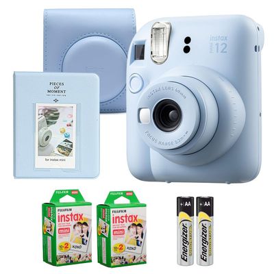 Fujifilm Instax Mini 12 Instant Camera Pastel Blue Bundle Includes 40-Sheets Instax Mini Film, Protective Case, and Mini Photo Album
