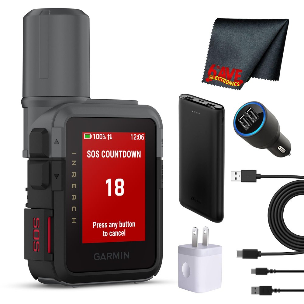 Garmin inReach Mini 3 Satellite Communicator, Lightweight Compact Rugged Design, Portable GPS Handheld for Hiking, Two-Way Text Messaging Device Bundle with Accessories