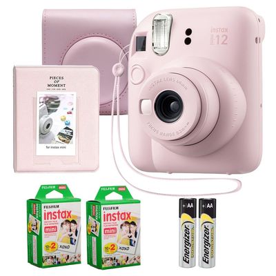 Fujifilm Instax Mini 12 Instant Camera Blossom Pink Bundle Includes 40-Sheets Instax Mini Film, Protective Case, and Mini Photo Album