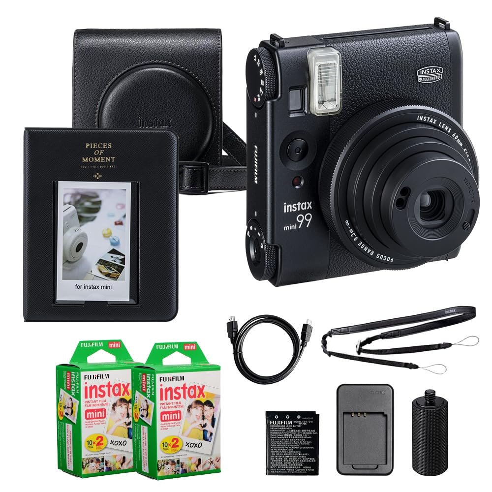 Fujifilm Instax Mini 99 Instant Film Camera Black Bundle  Includes 40Sheets Instax Mini Film, Protective Case, and Mini Photo Album
