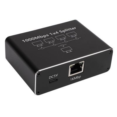Eujgoov LAN Splitter, 1 to 4 Ethernet Adapter 1000Mbps, Plug and Play, USB C Powered, Connect Computer, TV, Router, Wireless Devices