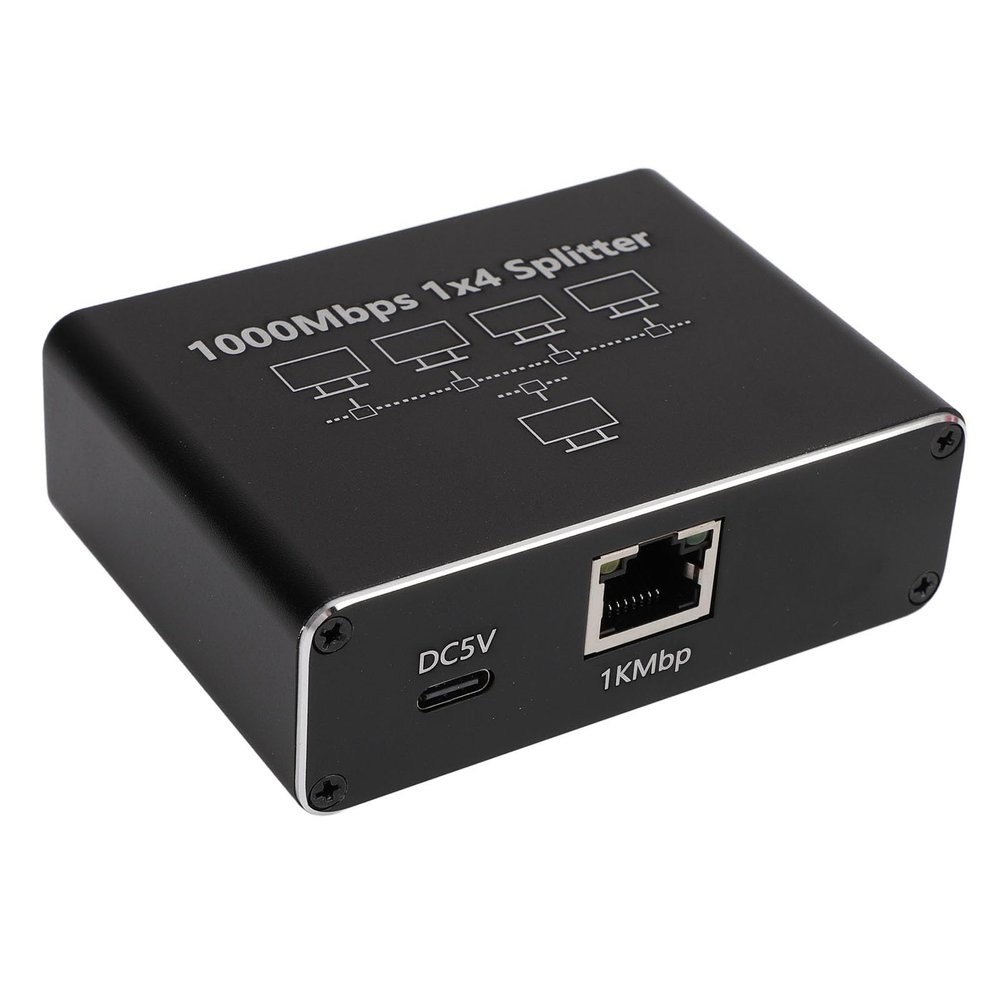 Eujgoov LAN Splitter, 1 to 4 Ethernet Adapter 1000Mbps, Plug and Play, USB C Powered, Connect Computer, TV, Router, Wireless Devices
