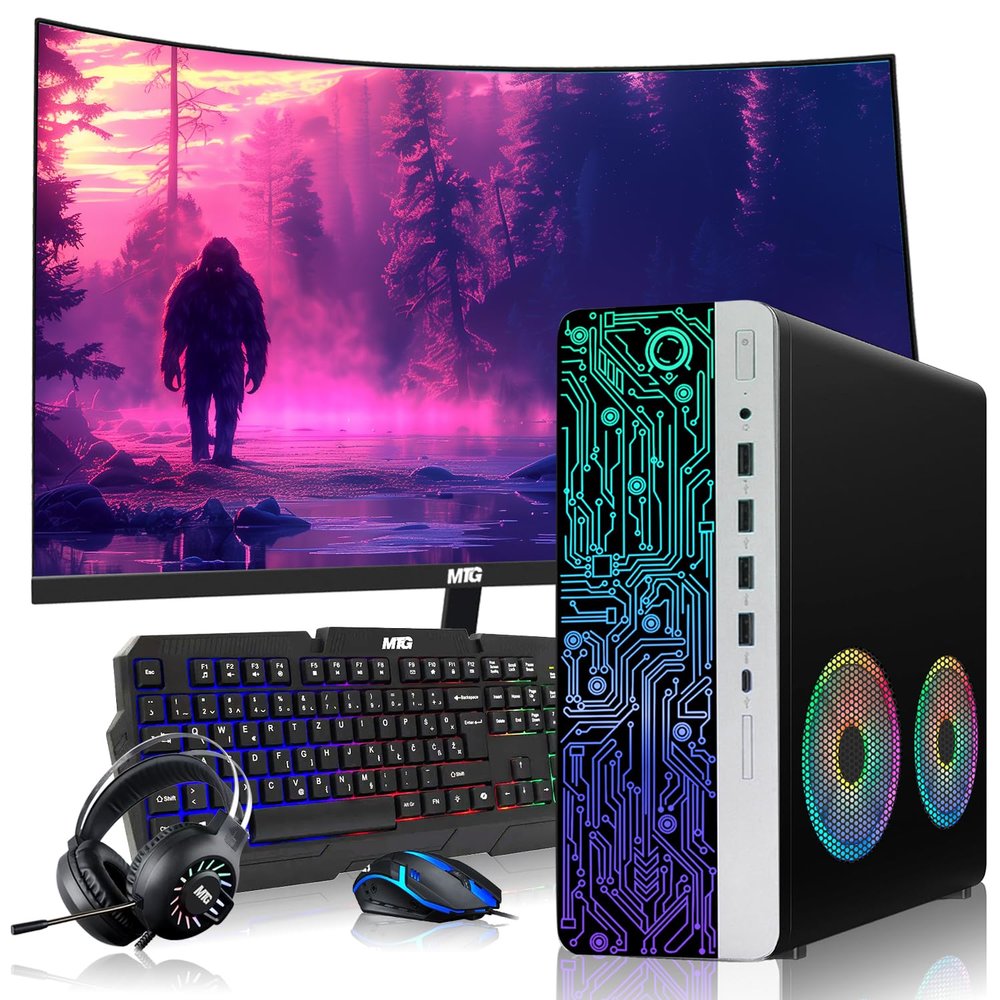 HP Gaming PC Desktop Computer AMD Pro A10-9700,RX 550 Graphics,8GB RAM,512GB SSD,32 Inch Curved Monitor,RGB Keyboard with AI Copilot,Mouse,2X ARGB Fan WiFi,RGB Headphone,Windows 11(Renewed)