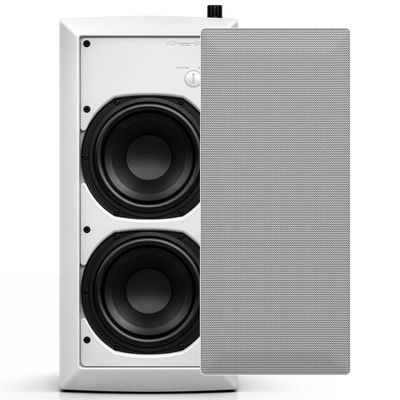 DEEJAY LED 2 6-Inch in-Wall Subwoofer, 100400W High Power Subwoofer for Home Theater, Office, Retail, 8 Ohm Stereo / 4 Ohm Mono, White Paintable Finish, Gold Terminals