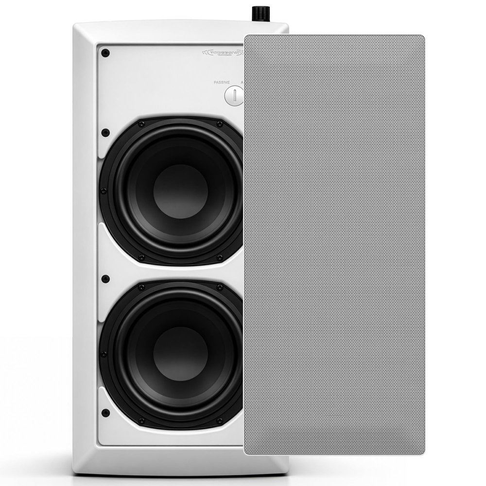 DEEJAY LED 2 6-Inch in-Wall Subwoofer, 100400W High Power Subwoofer for Home Theater, Office, Retail, 8 Ohm Stereo / 4 Ohm Mono, White Paintable Finish, Gold Terminals