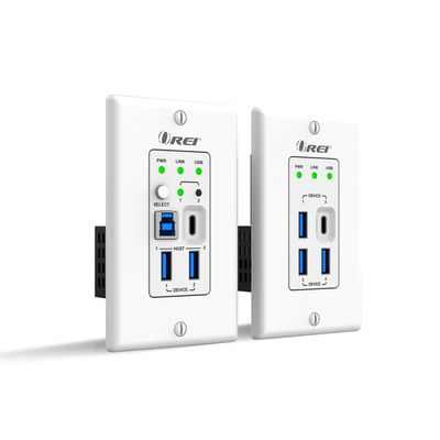 OREI USB 3.2 Wall Plate Over Ethernet HDbaseT Cat6 Extender LAN Upto 330 Feet - Dual Host Extends USB-C/USB-B Signal Over Ethernet - Power Over Cable