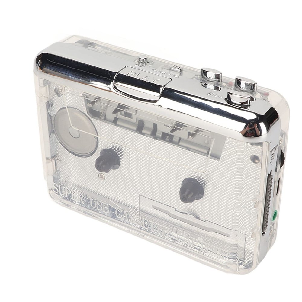 BRRNOO Cassette to MP3 Converter Retro HiFi Stereo Sound USB Cassette Tape Player Portable Transparent Shell