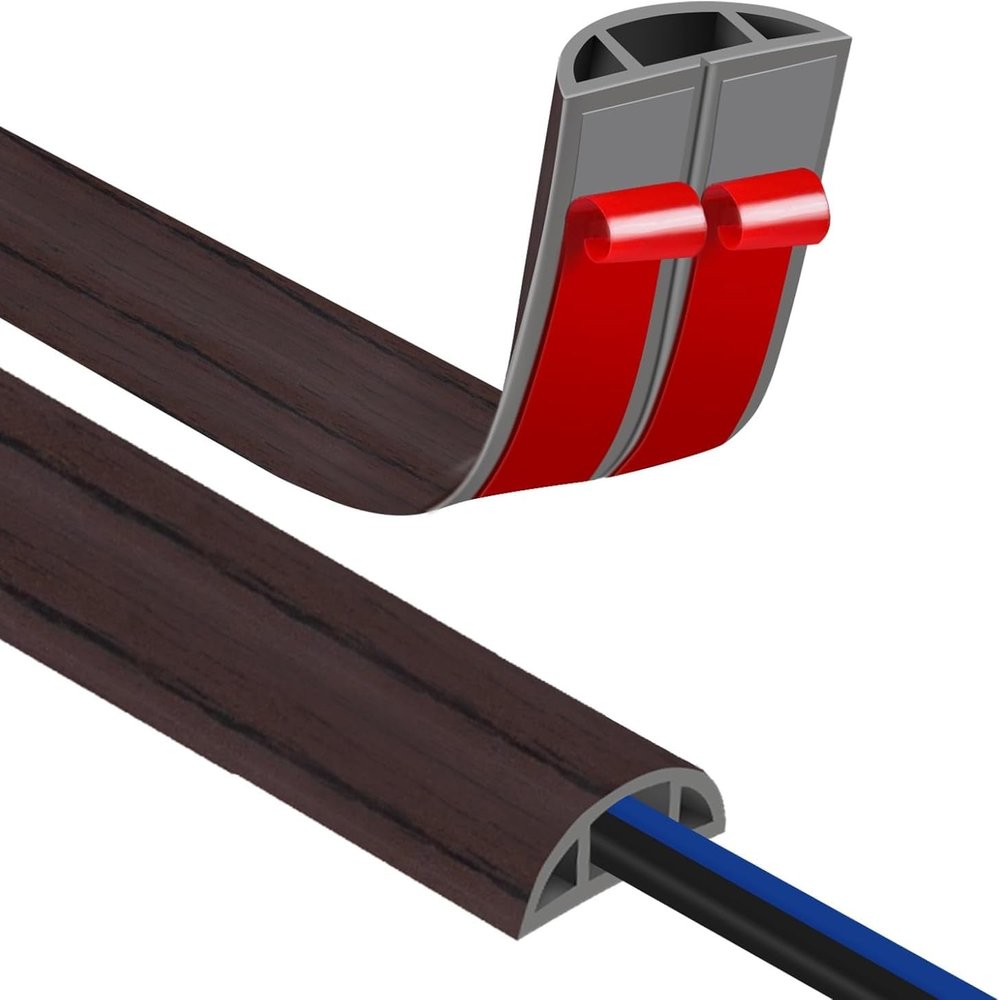 1PC 2M/78.74in Flexible Floor Cable Duct, Self-Adhesive, PVC Floor Cable Protection, Cable Bridge, Cable Duct, Cable Hide(Black Walnut)