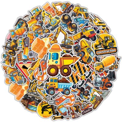100PCS Construction Vehicle Stickers  KidFriendly Heavy Machinery Waterproof Vinyl Decals Featuring Bulldozers, Trucks & Tools for Laptop, Water Bottle, Scrapbook