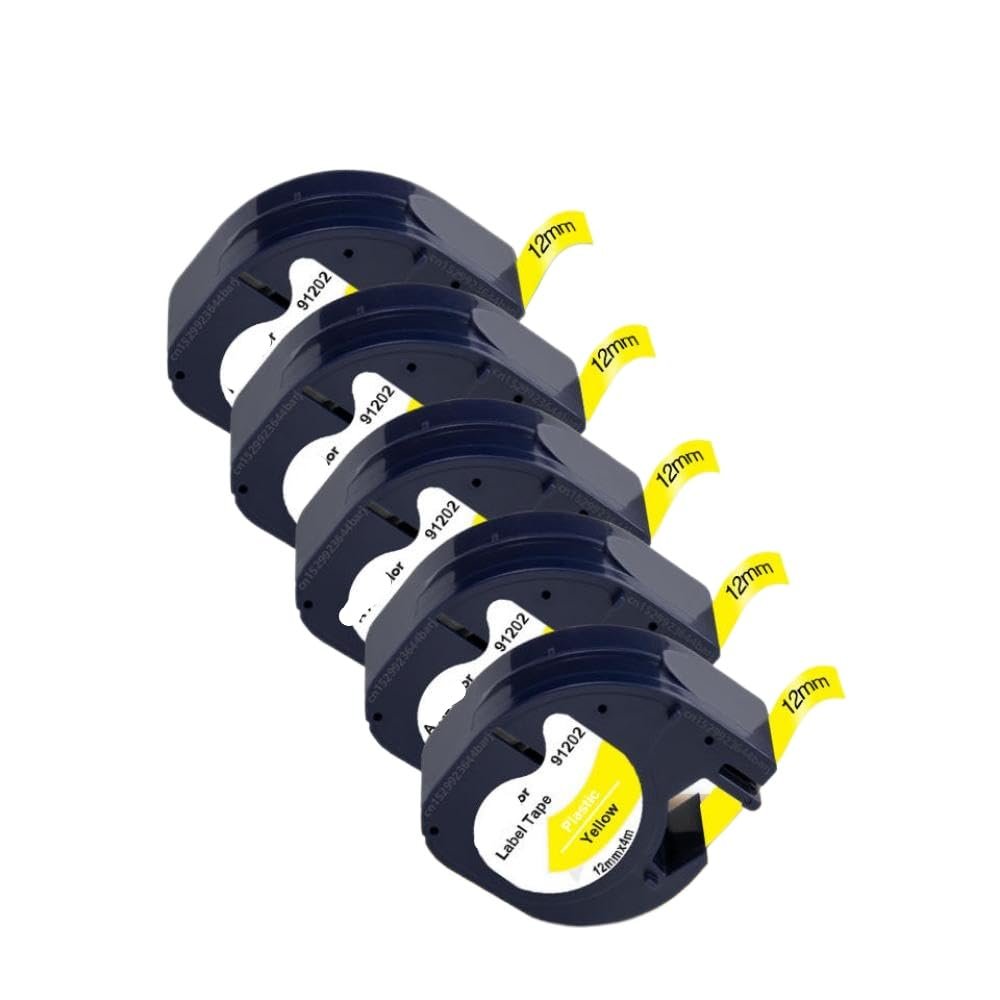 5 10PK 91201 Compatible with LT Tape 91201 91331 91200 91202 12267 12mm Label Tape for Part Number 91201 for Use with Label Maker Models LT100H Printer Supplies(5PK Black on Yellow)