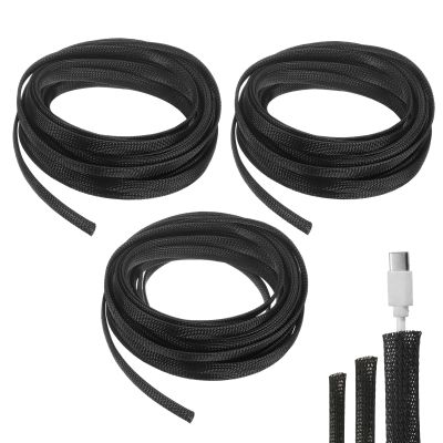 uxcell 3Psc 49ft - 1/4, 3/8, 1/2 Inch Expandable Braided Cable Sleeving, PET Cable Management Wire Sleeve Cord Protector, Wire Wrap Loom Tube for TV Computer Office Home Devices, Black