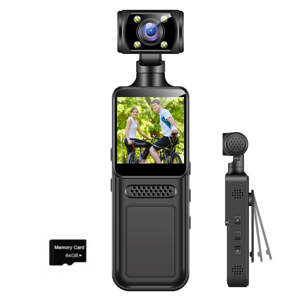 4K Body Camera with Audio and Video Recording Mini Wearable Body Worn Cam Sports & Action Video Cameras with 64G Card