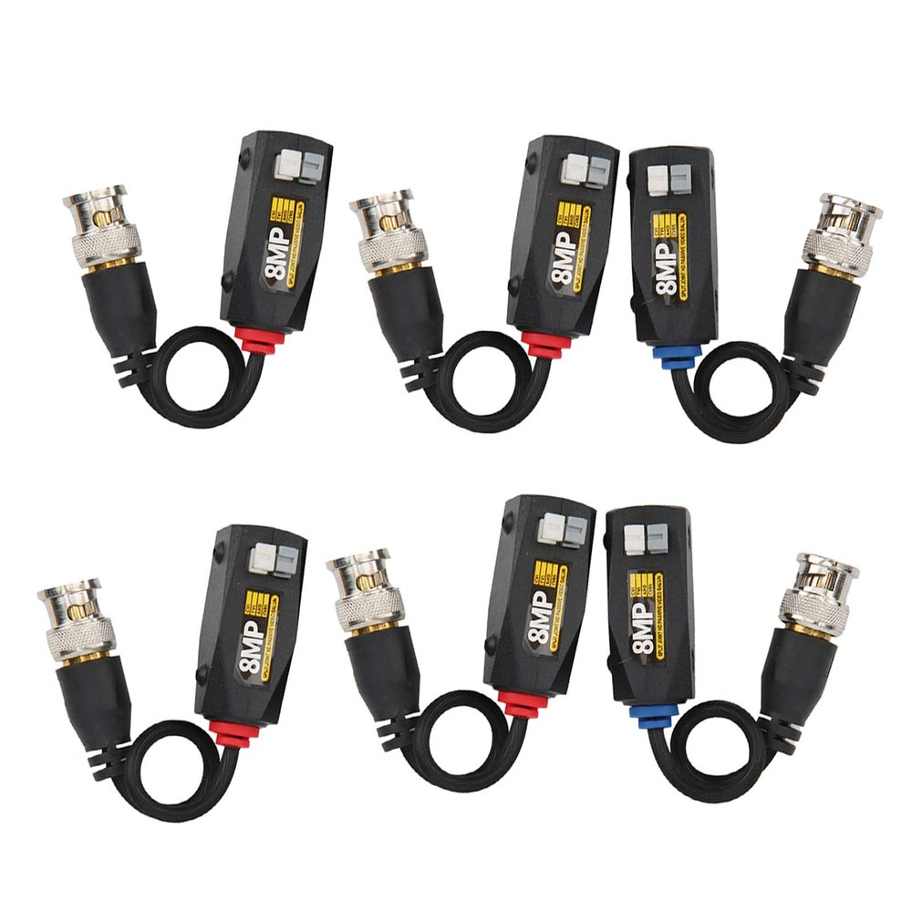 ChiweiJ 6Pcs Video Power Balun Transceiver, HD Video Power Balun for CVI TVI AHD CVBS Signals, 8MP Anti Thunder Transmitter with Twisted Pair Transmission, Passive Design for Security Came