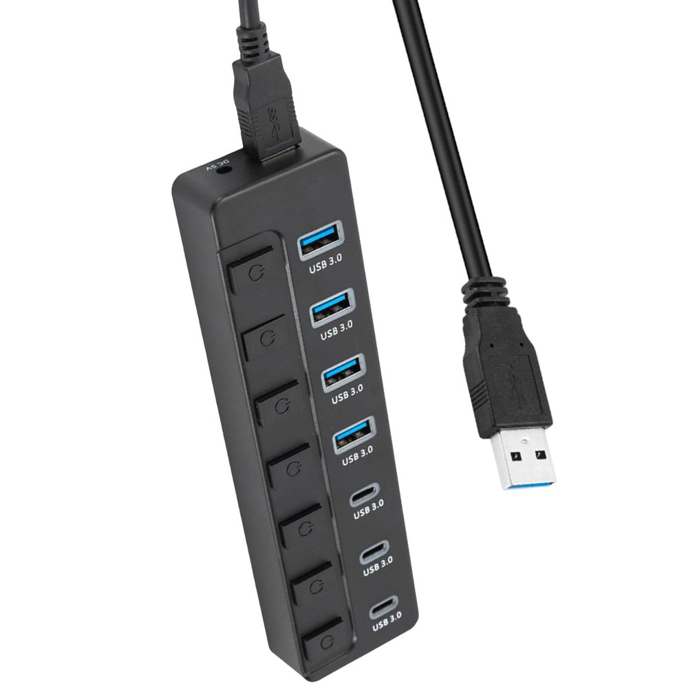 USB3.0 to Type C Splitter 7 Ports 5Gbps Fast Transfer Individual Switches for Computer & Laptops Plug and Play USB C Expansion Adapter