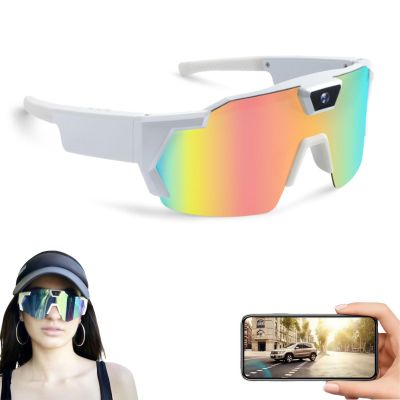 4K HD POV Sports Glasses with Camera, Sunglasses Cameras and Audio Video Action, Action Sports for Cycling Hiking (White A)