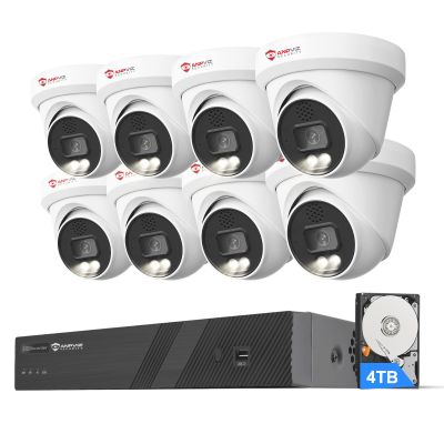 Anpviz 16 Channel NVR PoE Security Camera System with Two Way Audio, AI Human Vehicle Detection, 8x 4K 8MP Wired IP Turret Cameras Outdoor, 16CH 12MP PoE NVR with 4TB HDD, CCTV for Business Home, NDAA