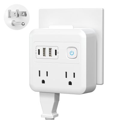 Multi Plug Outlet Extender with 2 USB-A + 2 USB-C & Phone Holder, HITRENDS 1875W/16A 4-Outlet Extender, Non Surge Protector Travel Cruise Ship Essentials, Electrical Wall Splitter for Home Office