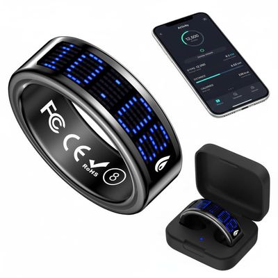 Domars Smart Ring Health Tracker with Display, Fitness Ring for Women Men with Heart Rate,Sleep Monitoring, Gesture Control, No Subscription, Fast-Charge Case, IP68 Smart Rings (Black, 13(22.3mm))