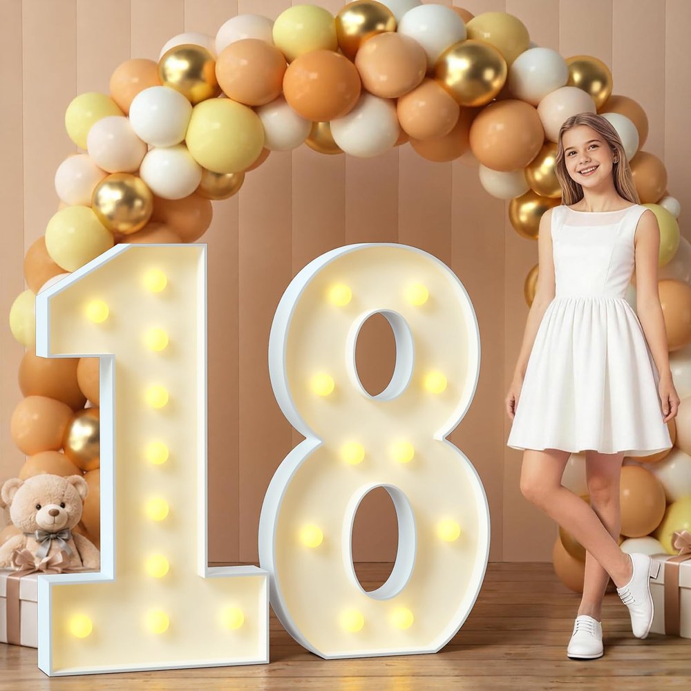 imprsv 18 Marquee Numbers, 4FT Light Up Sign for 18th Birthday Party Decor