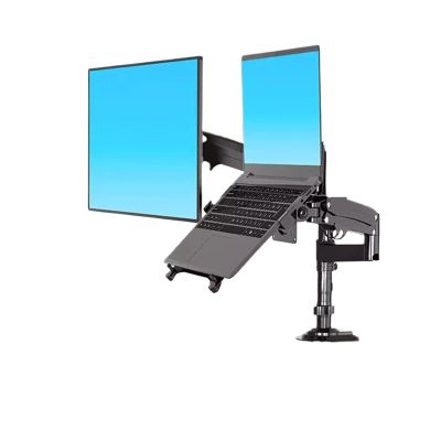 22-32" LCD TV Monitor Desktop Stand + 10-17" Laptop Stand with Gas Spring, Full Motion, 2-12kg, Dual-Arm Clamp(2-9KG White)