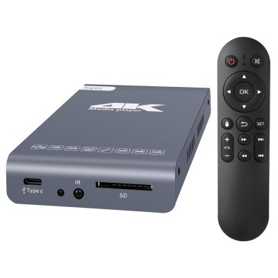 4K Digital Media Player & HDD Enclosure 2-in-1, 4K@60Hz Ultra HD TV MP4 Video Player for USB Type-C Drive/SD Card, Digital Signage, H.265/HEVC, Looping Auto Playback, HDMI/AV Output