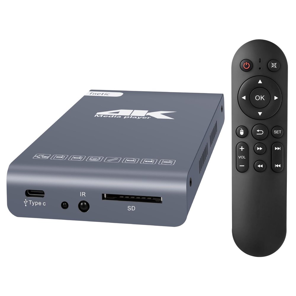 4K Digital Media Player & HDD Enclosure 2-in-1, 4K@60Hz Ultra HD TV MP4 Video Player for USB Type-C Drive/SD Card, Digital Signage, H.265/HEVC, Looping Auto Playback, HDMI/AV Output