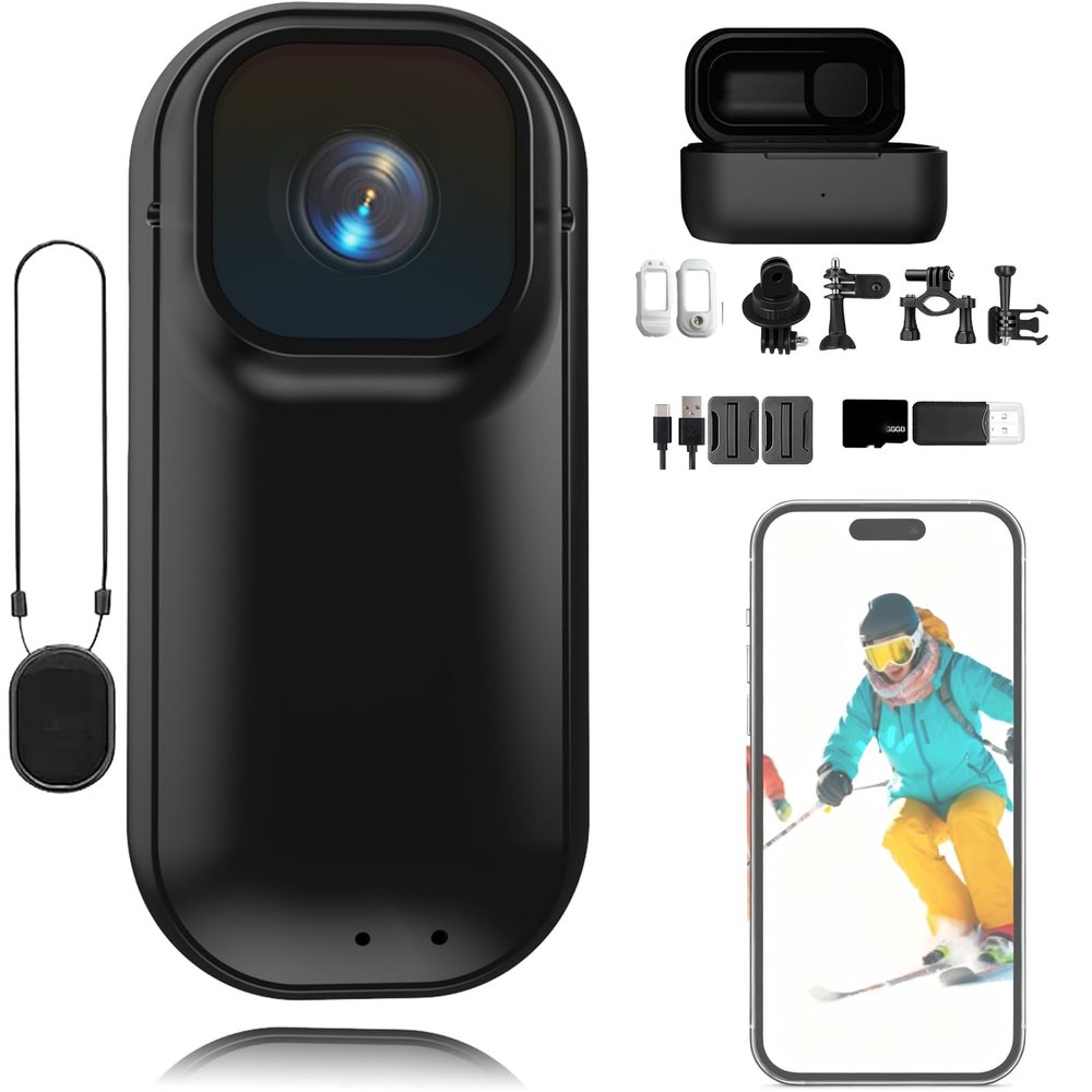 4K Thumb Action Camera, 64/128/256G Chest Camera, Body Cam Wearable, New Ultra Wide Angle Thumb Pocket Action Cam, Video Record for Cycling, Diving, Skiing,Vlogging (Black,32G)