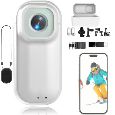 4K Thumb Action Camera, 64/128/256G Chest Camera, Body Cam Wearable, New Ultra Wide Angle Thumb Pocket Action Cam, Video Record for Cycling, Diving, Skiing,Vlogging (White,32G)