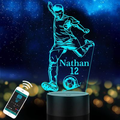 CTMade Personalized Soccer Gifts for Boys, Custom Name Table Lamp for Kids, Children, Son or Grandson, LED Play Soccer Night Light Present for Birthday, Halloween, Christmas, New Year