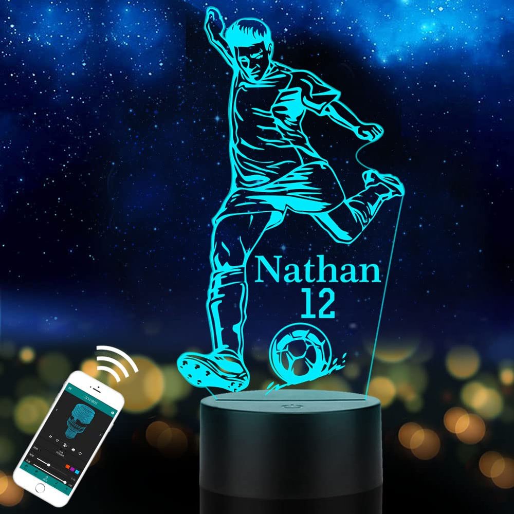 CTMade Personalized Soccer Gifts for Boys, Custom Name Table Lamp for Kids, Children, Son or Grandson, LED Play Soccer Night Light Present for Birthday, Halloween, Christmas, New Year