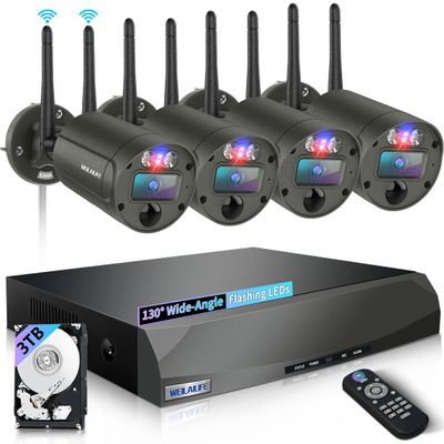 90 Days Storage & 130 Wide Angle Wireless Security Camera System, Wireless Cameras for Home Security, Outdoor WiFi Video Surveillance DVR Kits