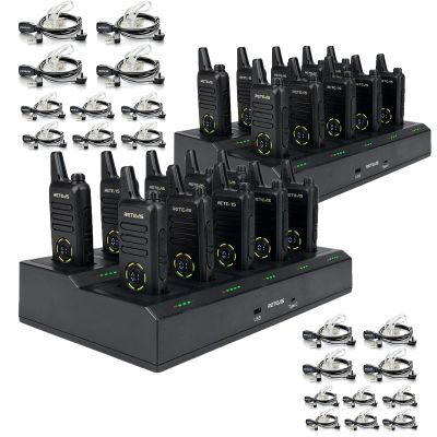 Retevis RT22S Walkie Talkies for Adults,Rechargeable 2 Way Radio with Earpiece, with 2 Pack 10 Way Gang Charger, Channel Display, Hands-Free Portable Walkie Talkie for School Retail(20 Pack)