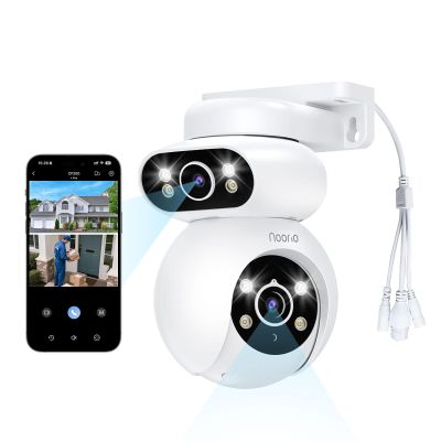 Noorio Dual Lens 2K Security Camera Outdoor, Outside Cameras for Home Security Plug-in, Auto Tracking 360 PTZ, Color Night Vision, 24/7 Recording, 2.4G WiFi Only