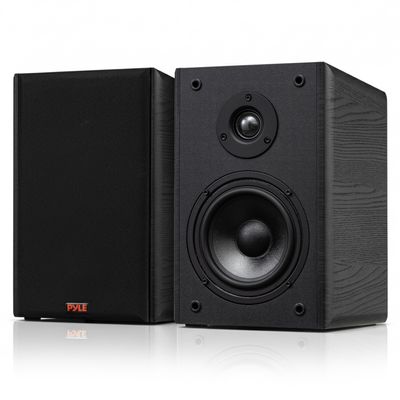 Pyle 5.25 Bookshelf Speakers, Pair of Wired Bookshelf Speakers with Wall Mount Brackets, 2-Way HiFi Home Theater with Paper Cone, Soft Dome Tweeter, Compact Design, 11.5 x 7.5 x 9.5, Black