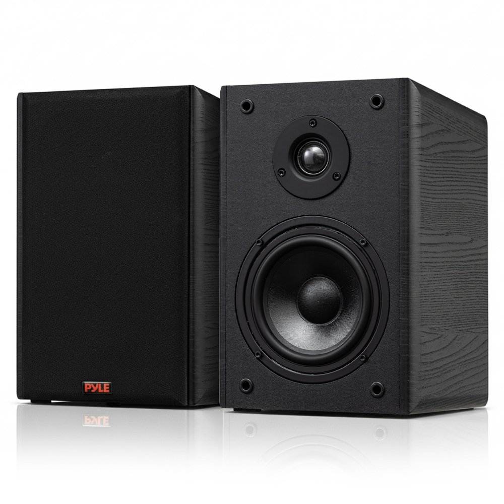 Pyle 5.25 Bookshelf Speakers, Pair of Wired Bookshelf Speakers with Wall Mount Brackets, 2-Way HiFi Home Theater with Paper Cone, Soft Dome Tweeter, Compact Design, 11.5 x 7.5 x 9.5, Black