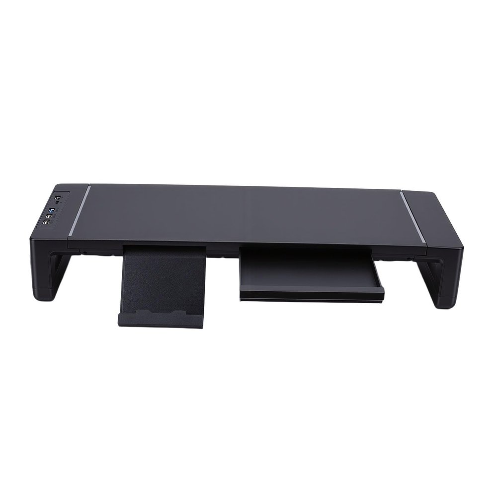 Bewinner Computer Monitor Stand for Desk, Adjustable Foldable Computer Display Riser with Phone Holder 4 USB Ports, Desk Monitor Stands for PC, Laptop