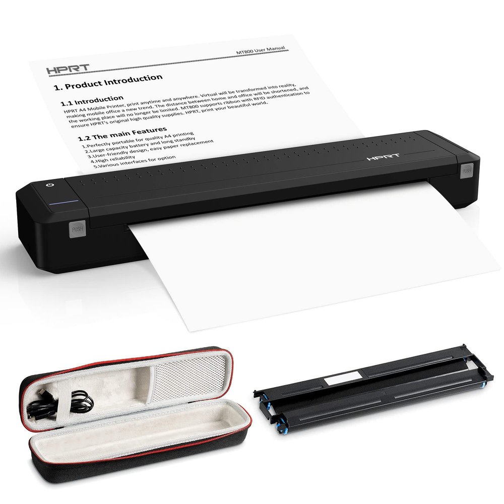 HPRT MT800 Portable Printer Wireless for Travel Bluetooth Android iPhones Laptops Printing with Case (MT800-Black) (Renewed)