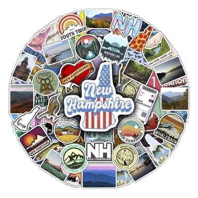 100Pcs New Hampshire Stickers Pack Aesthetic NH State Vinyl Decals for Water Bottle, Laptop, Car, Scrapbooking & Travel Souvenirs Waterproof State Stickers