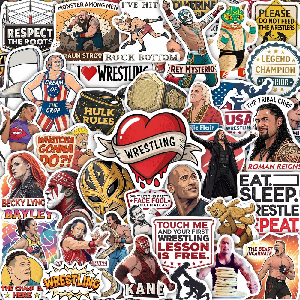 100Pcs Wrestling Stickers Pack  Fighter Vinyl Decals, Water Bottle, Laptop  Waterproof Wrestler Stickers for Scrapbooking