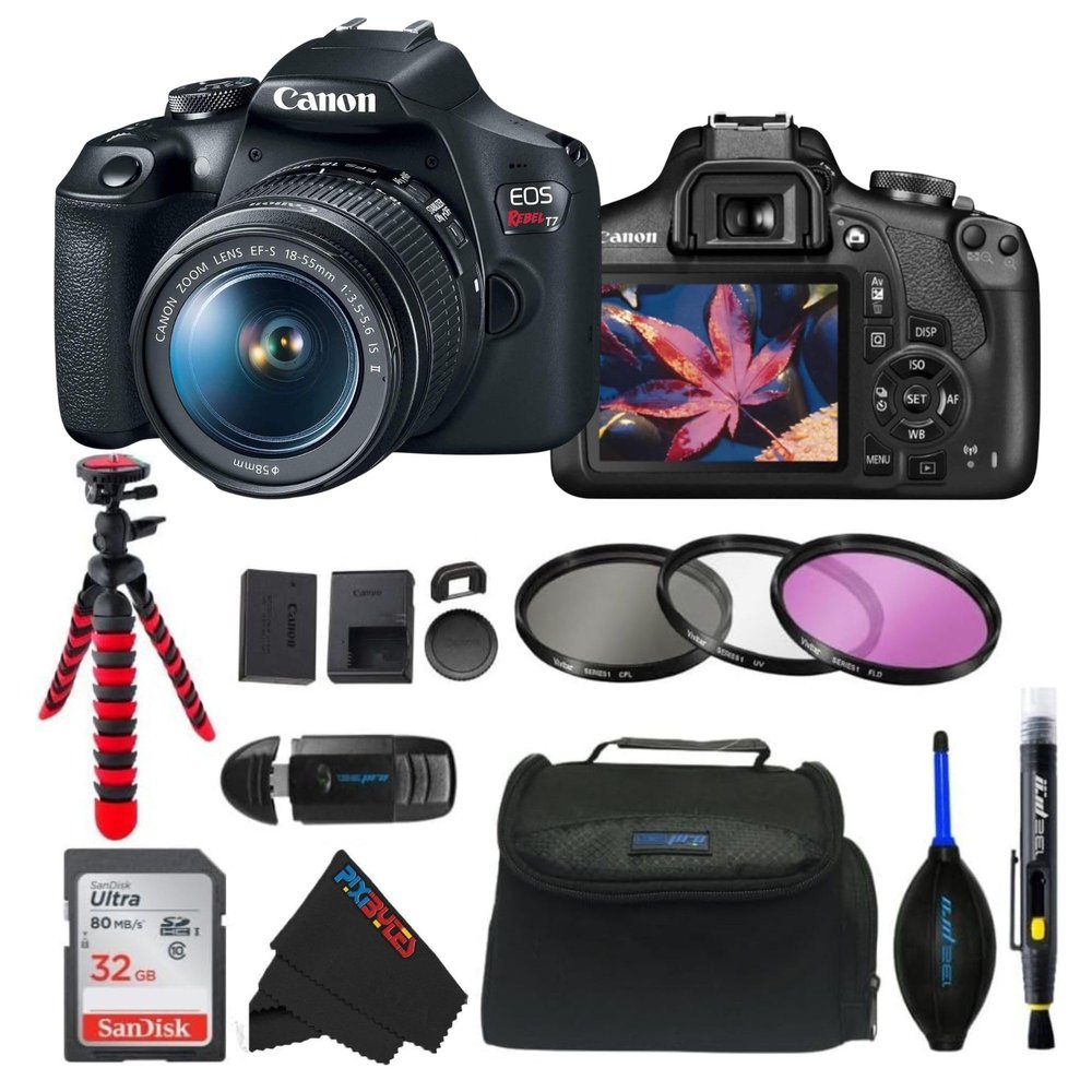 Canon EOS Rebel T7 DSLR Camera with 18-55mm Lens (Black) (Renewed) (Camera w/Basic Bundle)