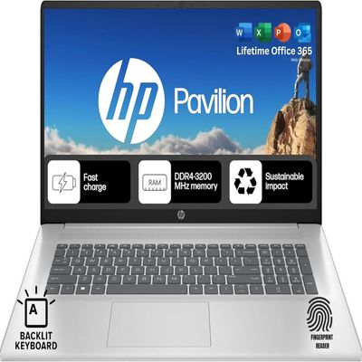 HP 17.3 Backlit Keyboard Laptop with Fingerprint Reader | Office 365 for The Web | Intel 10-Core i5, Iris Xe Graphics | 32GB RAM, 1TB SSD Storage | Windows 11 w/o Mouse