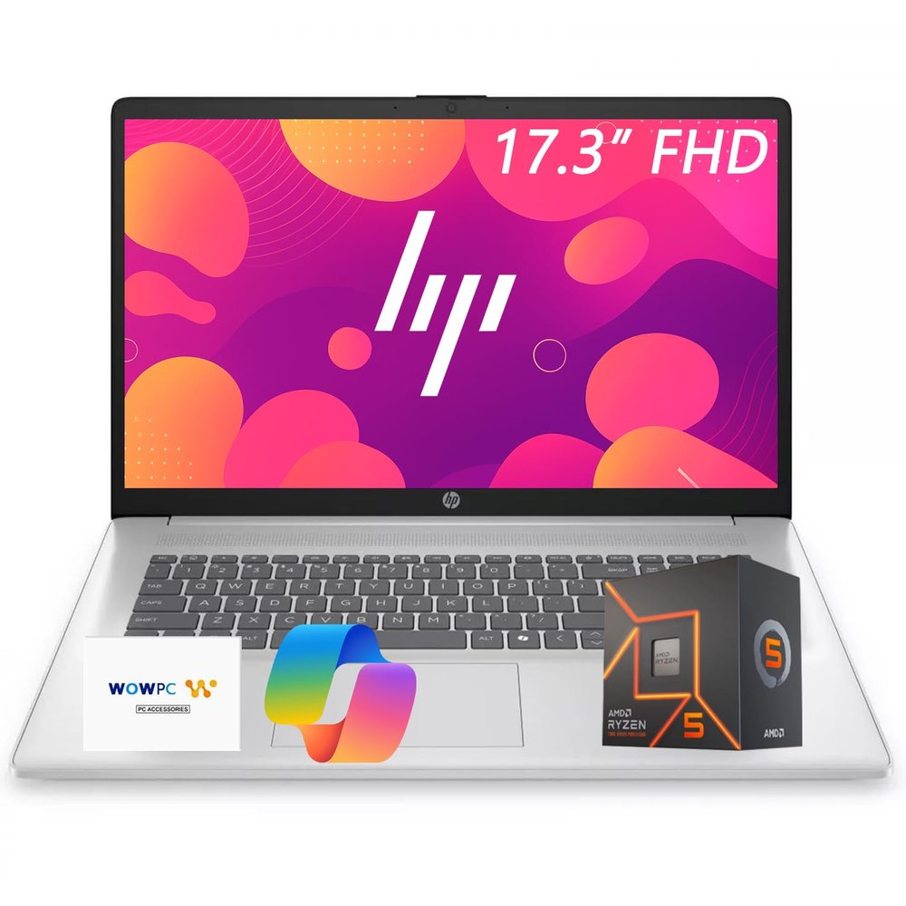 HP 17 New Business Laptop 2026 Edition, 17.3" FHD IPS Display, AMD Ryzen 5 7000 Series CPU (Beats Intel 13th i7-1355U), Copilot Key, 16GB RAM, 1TB SSD, HDMI, Wi-Fi 6, Windows 11, WOWPC, no Mouse