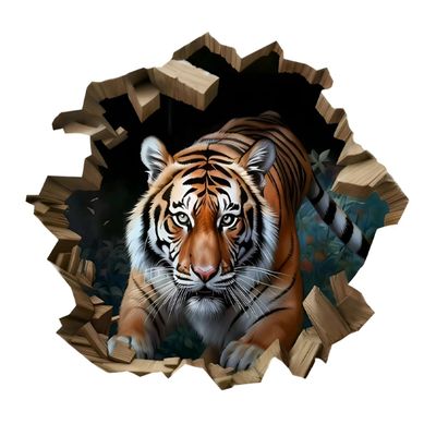 3D Tiger Breaking Through Wall Vinyl Decal Sticker, 2 Pack Waterproof Removable for Laptops, Cars, Walls, Furniture, Bedroom Decoration LB-0011