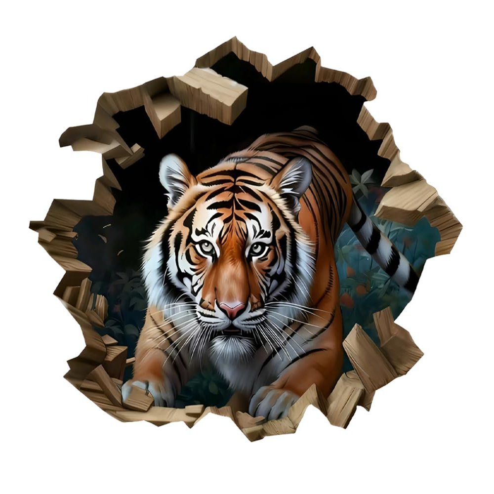 3D Tiger Breaking Through Wall Vinyl Decal Sticker, 2 Pack Waterproof Removable for Laptops, Cars, Walls, Furniture, Bedroom Decoration LB-0011