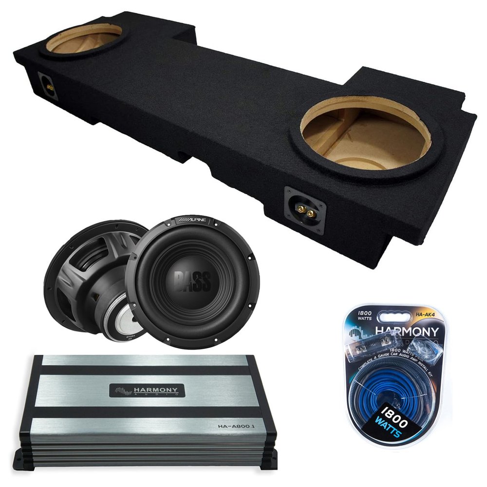 Harmony Audio Alpine Compatible with 2002-2013 Chevy Avalanche W10S4 Dual 10" Subwoofer 500W Loaded Sealed Sub Box Enclosure Bundle | HA-A800.1 800W Amplifier, 4GA Amp Wiring Kit