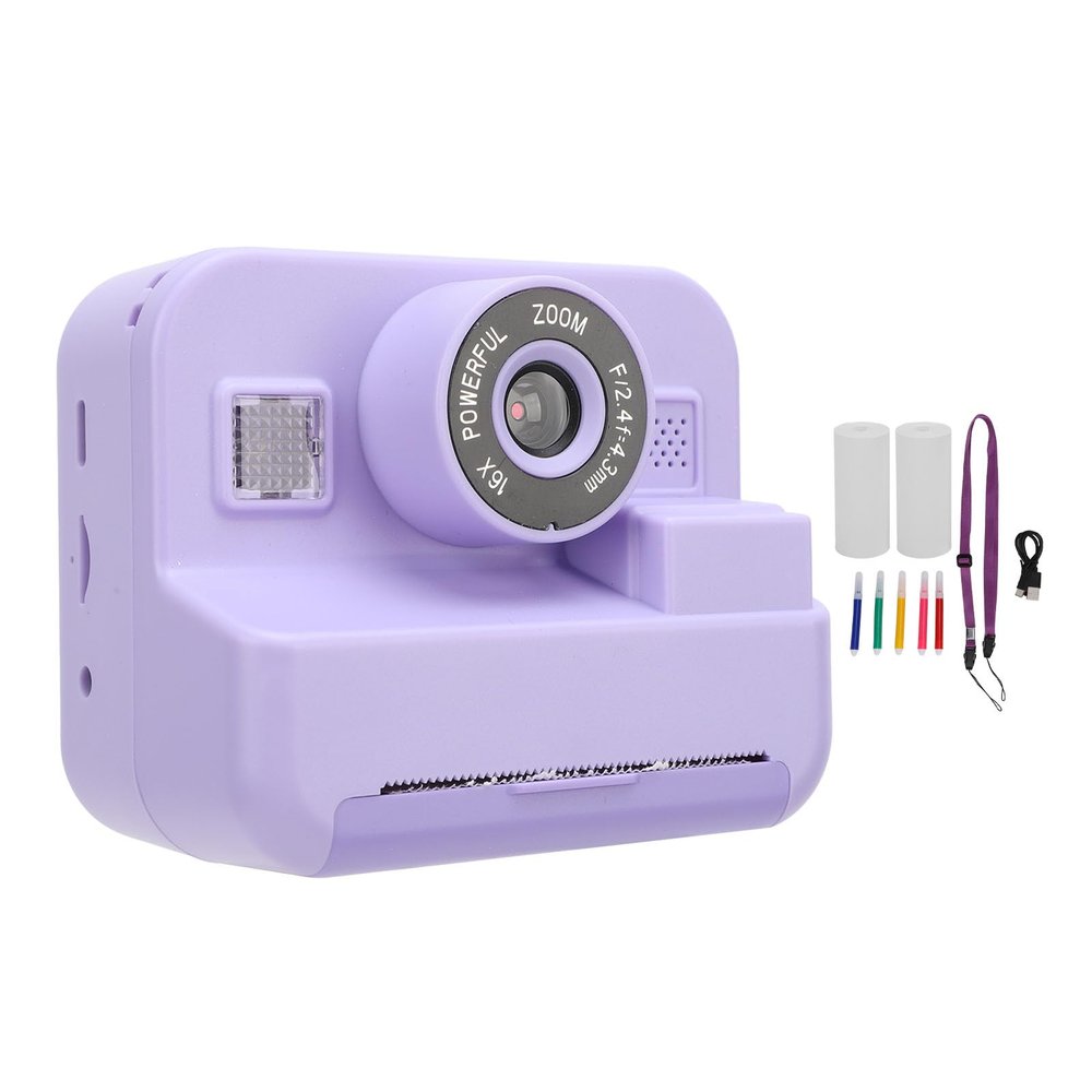 Instant Print Camera with 2.4 Inch IPS Screen, 12MP Digital Travel Camera, Thermal Print Paper Included - Portable Design, Printing, Ideal for Kids and Beginners (Purple)